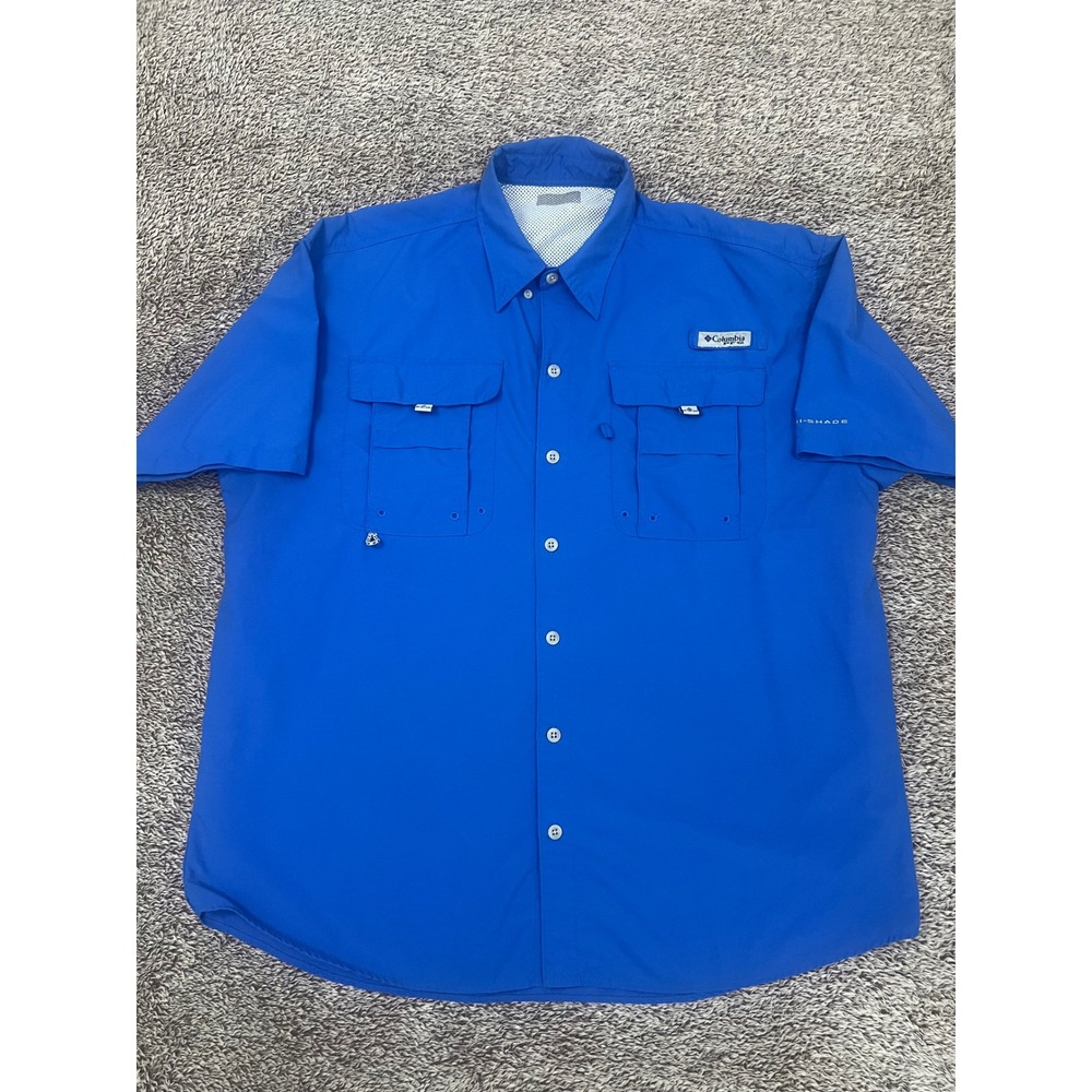 Columbia PFG Bahama II Mens Est L Blue Omni Shade Fishing Shirt FM7047